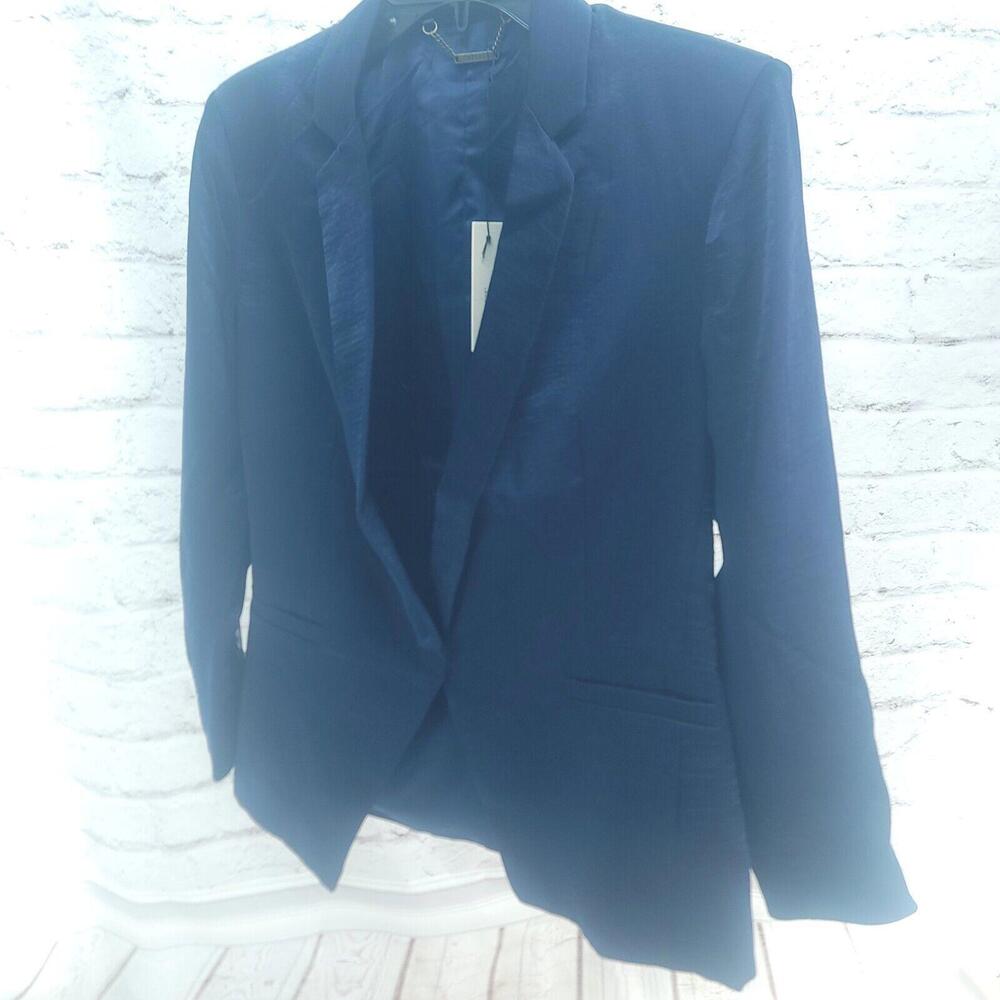 Capulet Womens Navy Black Sheen Single Button Classic Size Small Blazer NWT